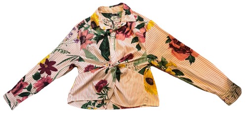Floral blouse pink pinstripe - floral,
